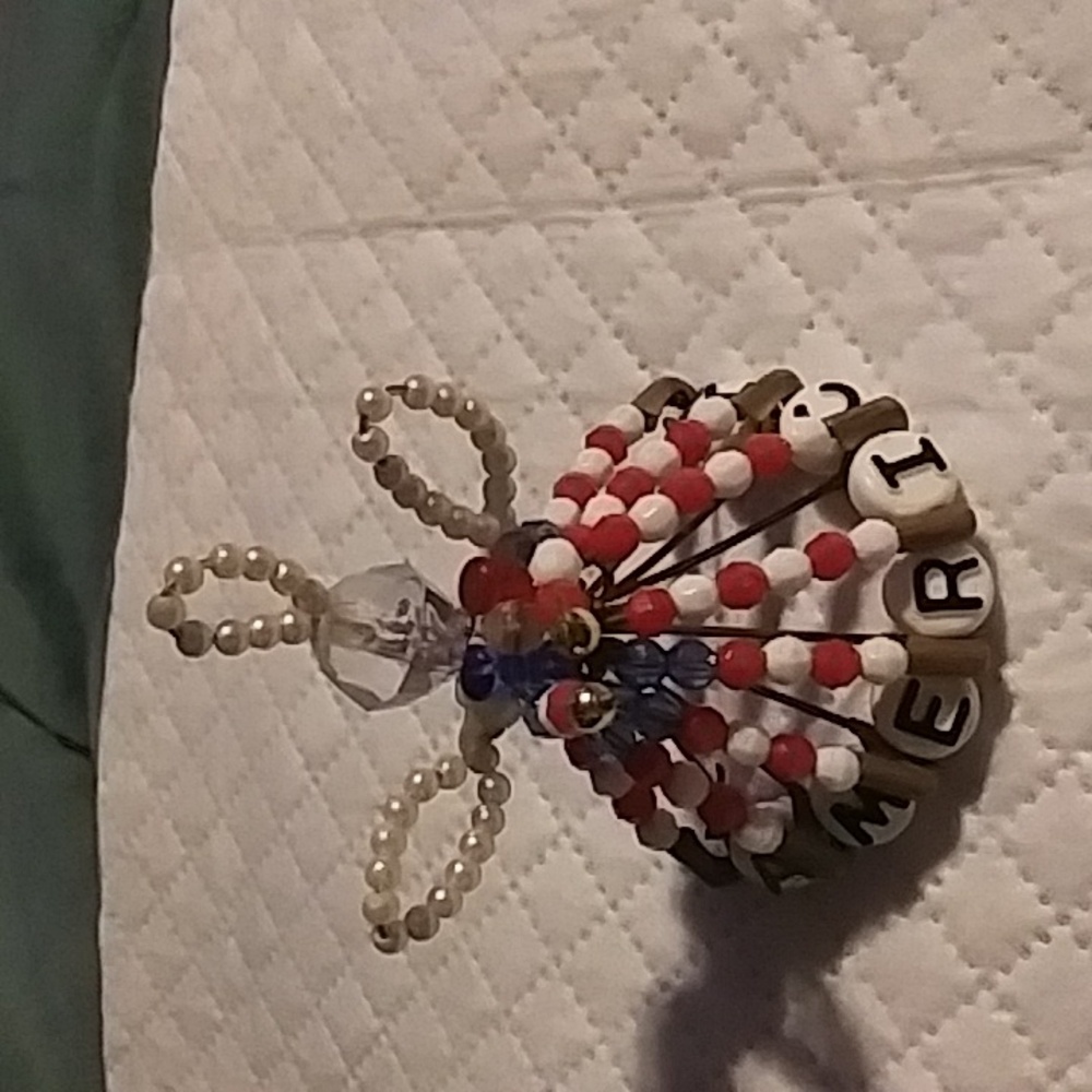 Handcrafted Beaded  with Red and Blue Accents